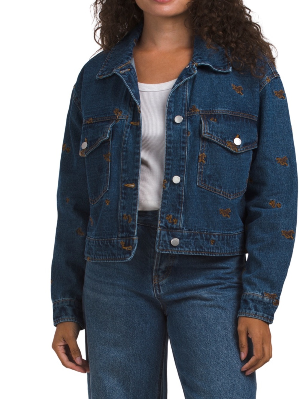 NWT C&C CALIFORNIA denim cropped jacket with horse embroidery- S